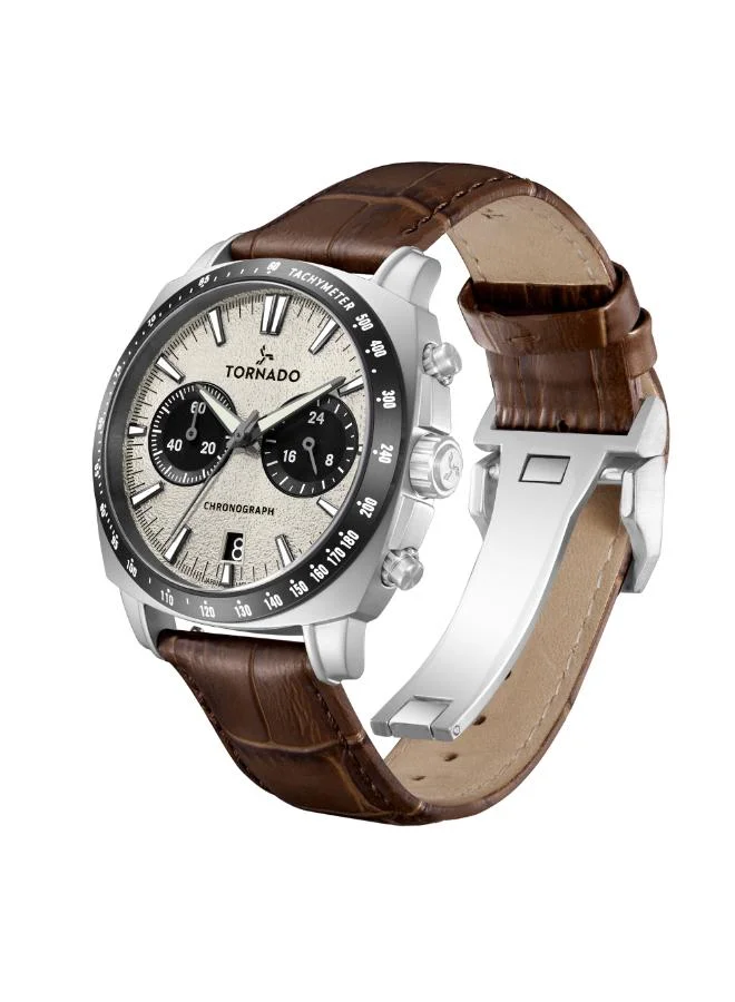 تورنيدو Men's Leather Chronograph Watch T25104S-SLDI-D - 42mm